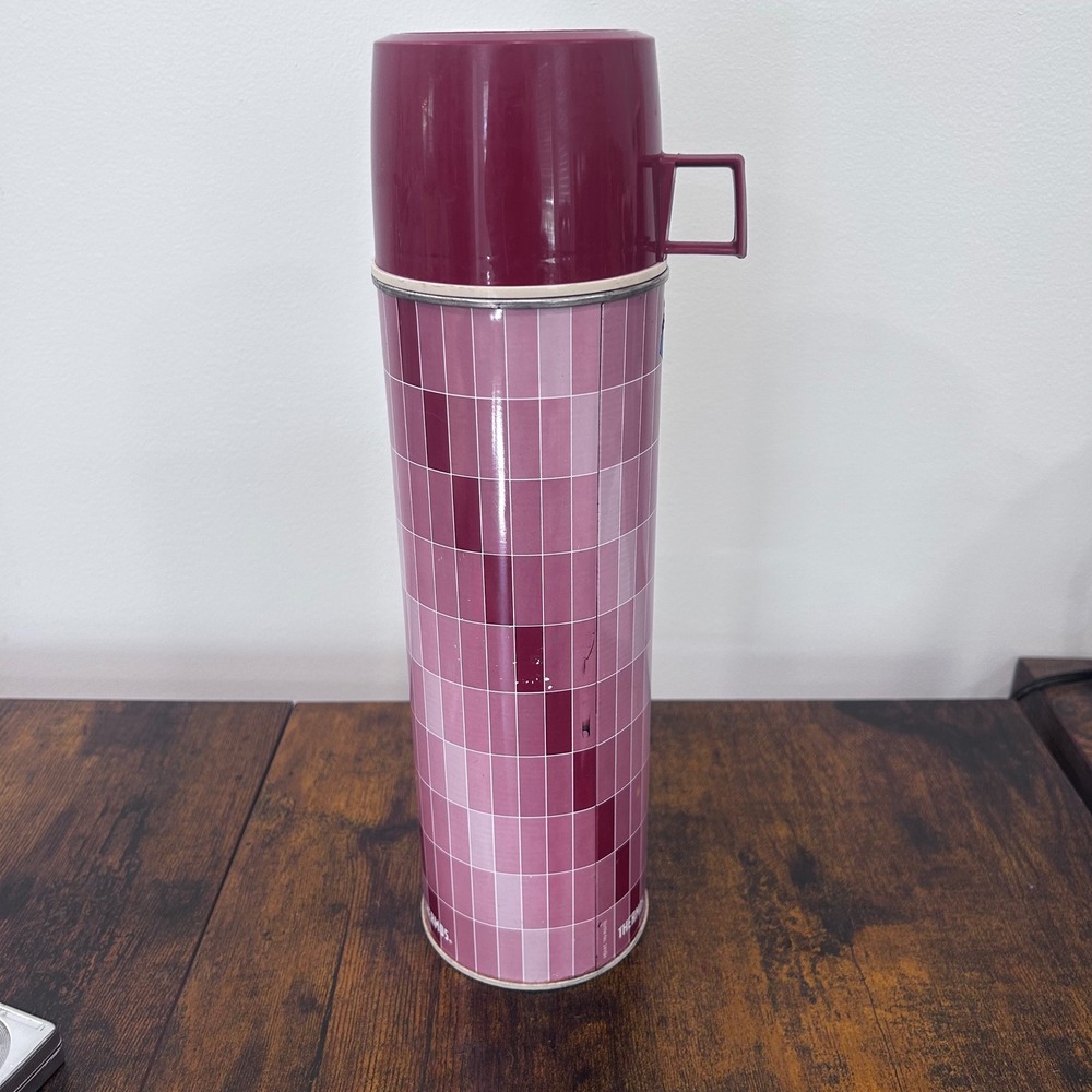 Vintage Thermos King-Seeley Purple Mosaic Tile Vacuum Flask Bottle Cup 2410